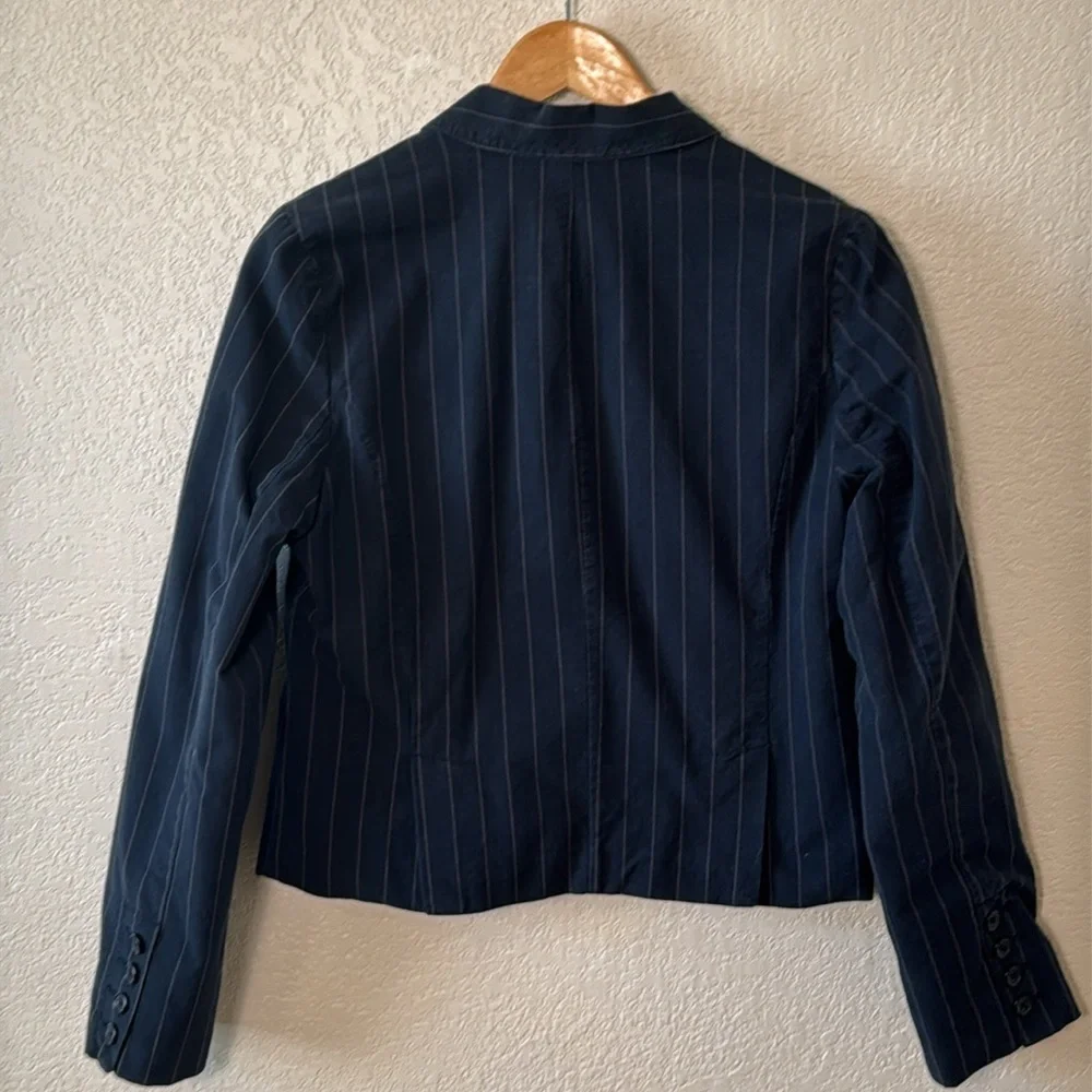 American Eagle Medium Jacket‎ Button Down Black Pinstripe Blue Stripe Interior